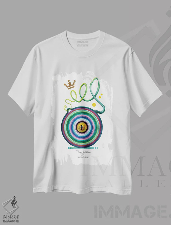 تیشرت سفید طرح دار چشم قورباغه برگی، آبستره اثر دیانا تیتووا | فروشگاه ایماژ