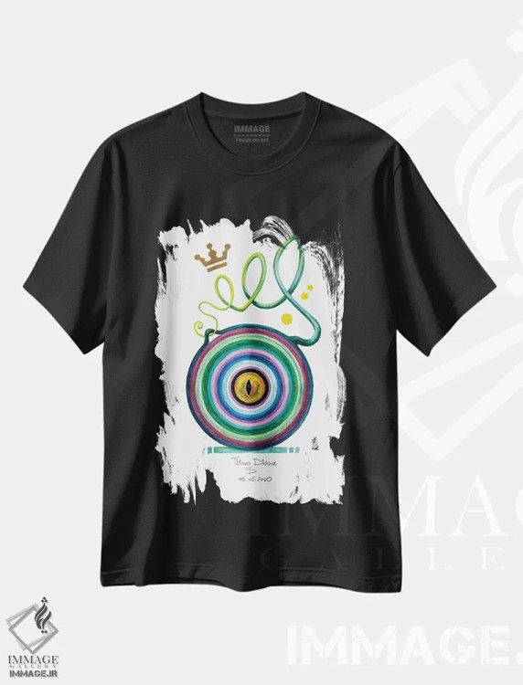 تیشرت مشکی طرح دار چشم قورباغه برگی، آبستره اثر دیانا تیتووا | immage.ir