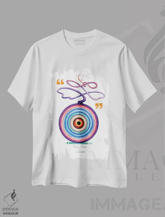 تیشرت سفید طرح دار چشم کبوتر، آبستره اثر دیانا تیتووا | immage.ir