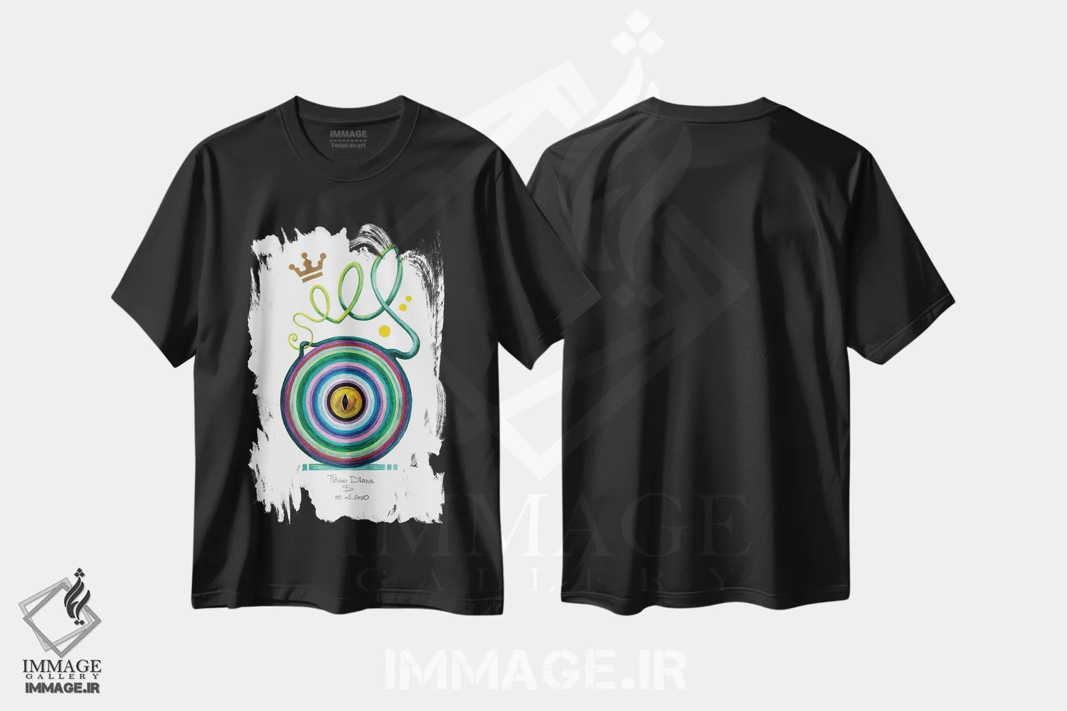 تیشرت مشکی طرح دار چشم قورباغه برگی، آبستره اثر دیانا تیتووا | immage.ir