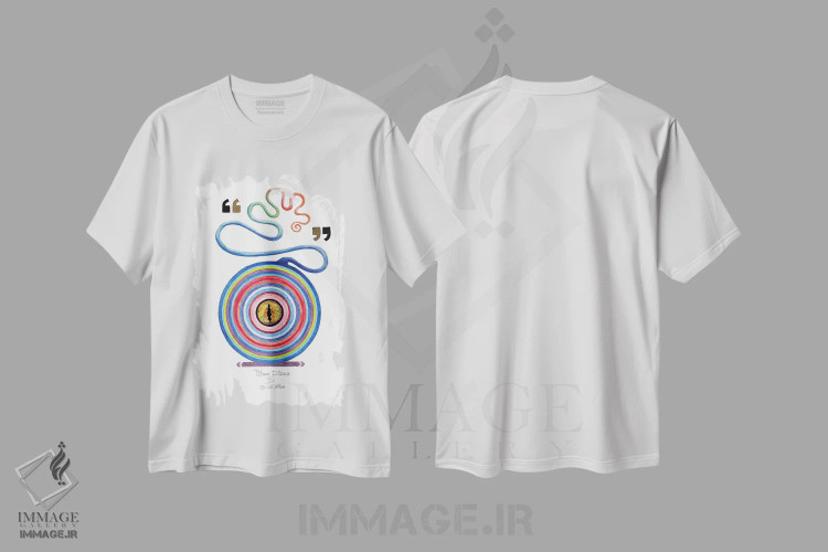 تیشرت سفید طرح دار چشم سمندر، آبستره اثر دیانا تیتووا | فروشگاه ایماژ