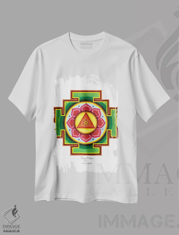 تیشرت سفید طرح دار یانترا گنشا، دکور آسیایی اثر دیانا تیتووا | فروشگاه ایماژ