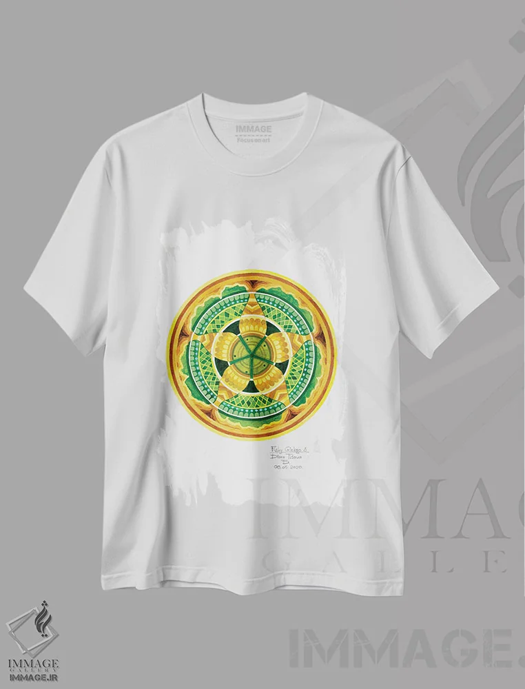 تیشرت سفید طرح دار جینکوی ماهی دار سه، آبستره اثر دیانا تیتووا | فروشگاه ایماژ