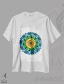 تیشرت سفید طرح دار مندالای آفتابگردان، آبستره اثر دیانا تیتووا | immage.ir