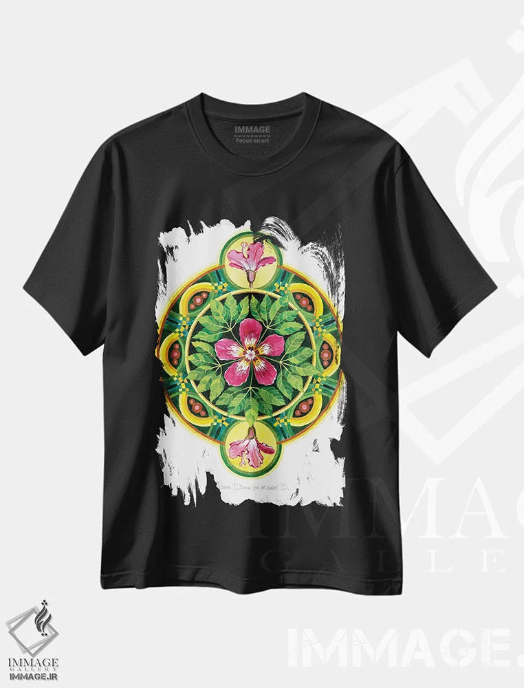 تیشرت مشکی طرح دار مندالای سیبا، هنر فاخر معاصر اثر دیانا تیتووا | immage.ir