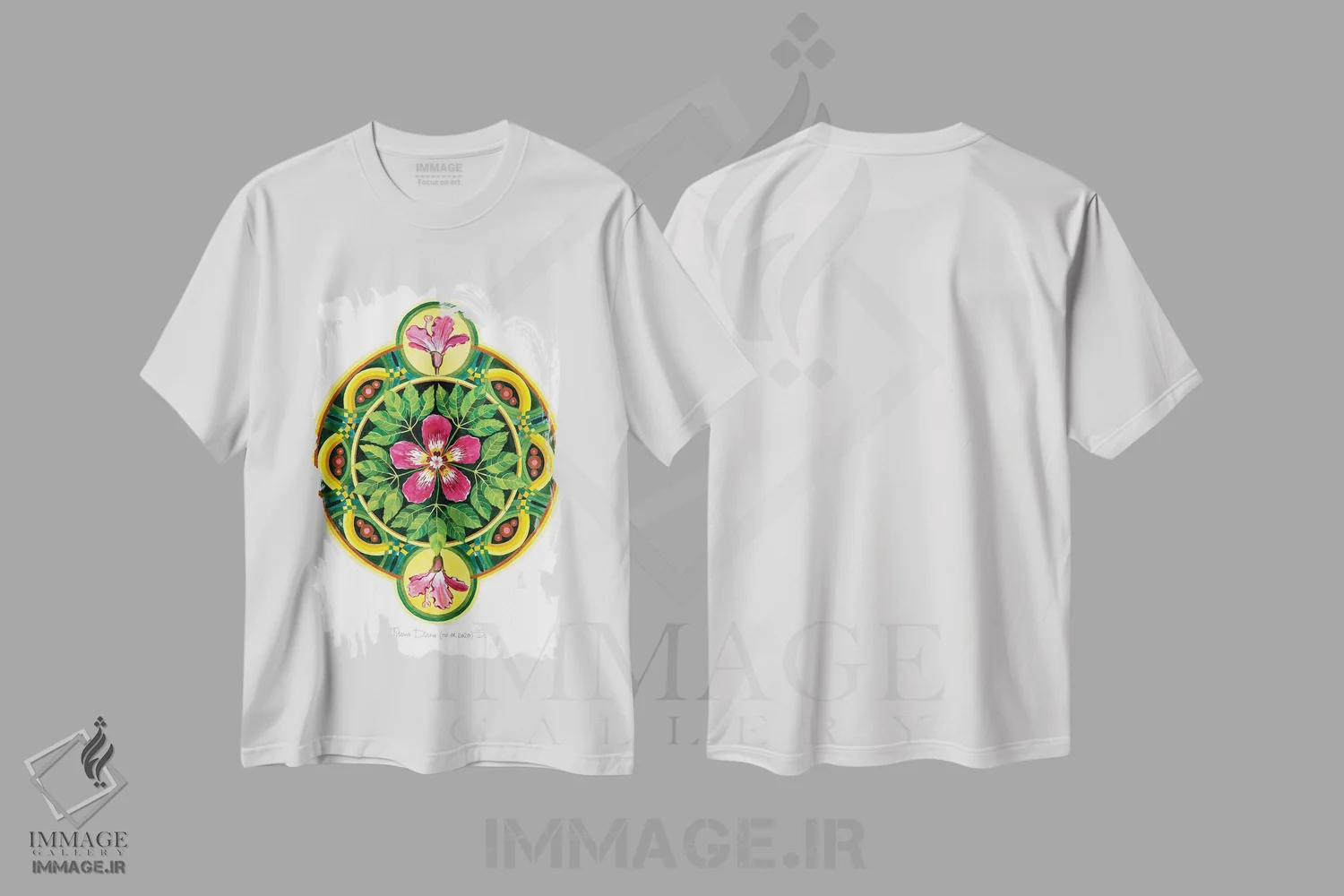 تیشرت سفید طرح دار مندالای سیبا، هنر فاخر معاصر اثر دیانا تیتووا | فروشگاه ایماژ