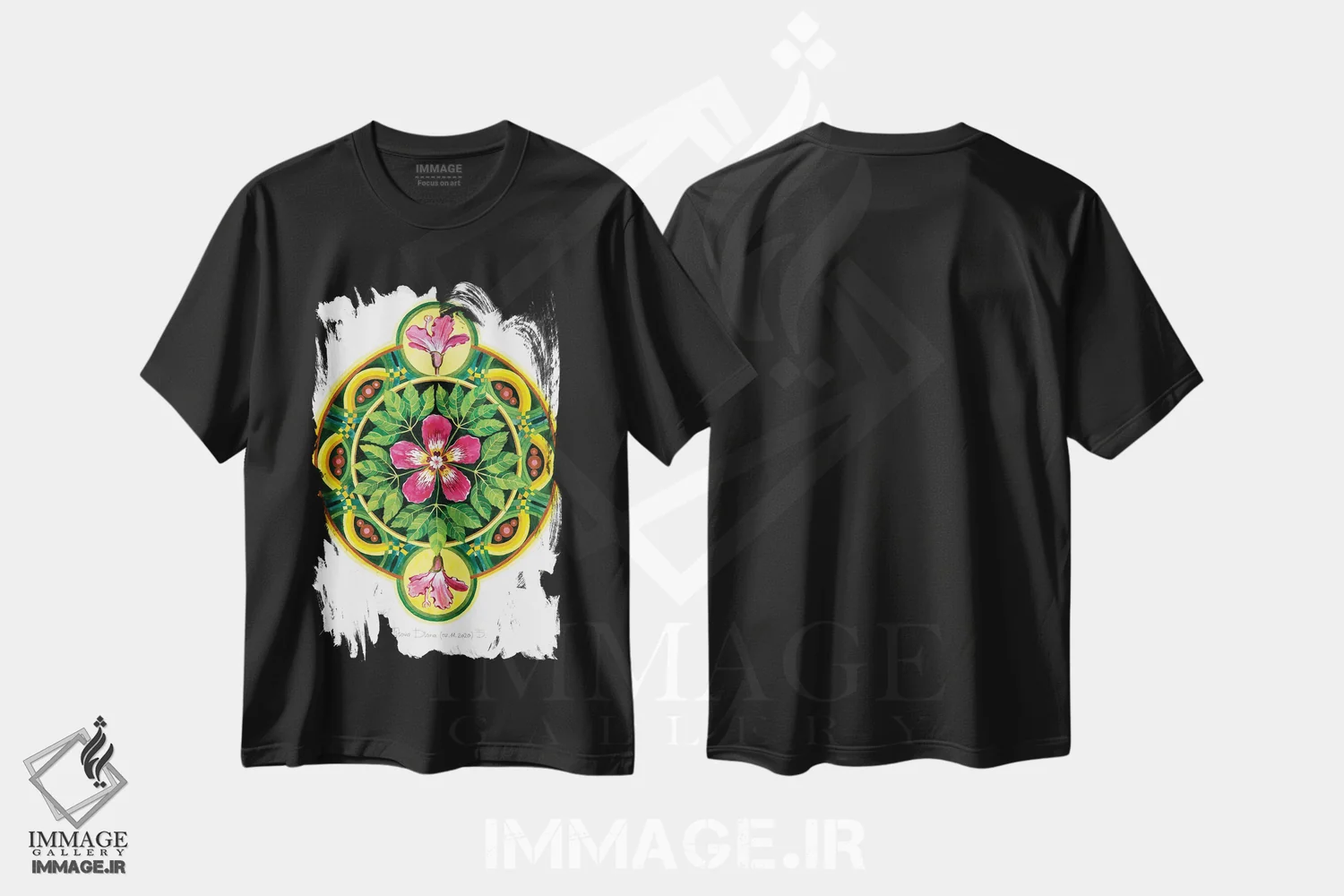 تیشرت مشکی طرح دار مندالای سیبا، هنر فاخر معاصر اثر دیانا تیتووا | immage.ir
