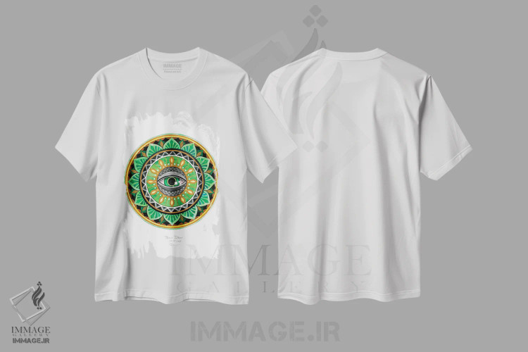 تیشرت سفید طرح دار چشم زمردین، آبستره اثر دیانا تیتووا | فروشگاه ایماژ