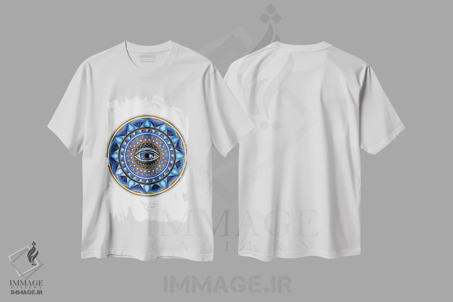 تیشرت سفید طرح دار چشم یاقوت کبود، آبستره اثر دیانا تیتووا | فروشگاه ایماژ