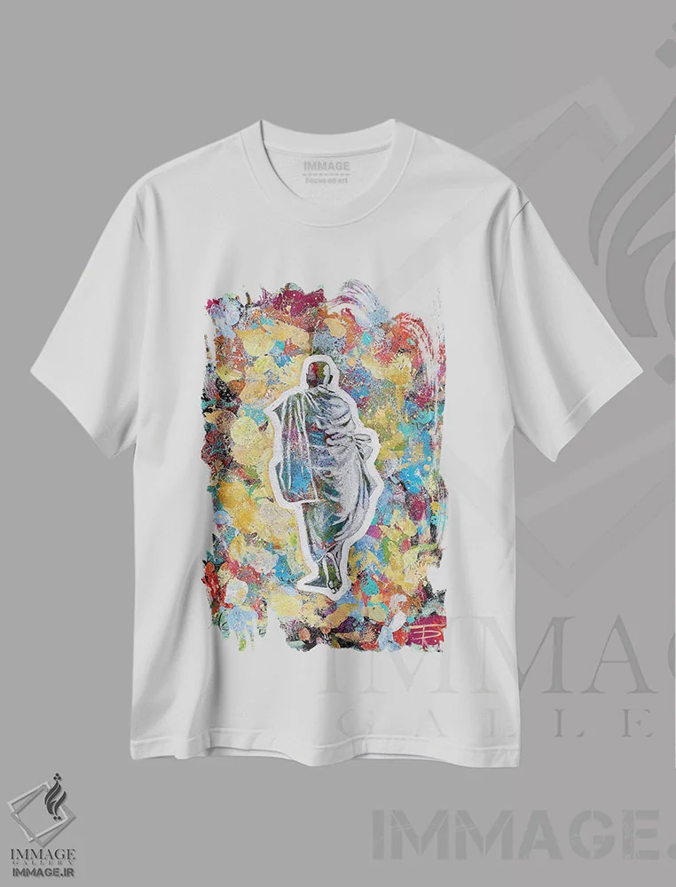 تیشرت سفید طرح دار راهب بودایی یک، مدیوم اثر دیانا تیتووا | فروشگاه ایماژ