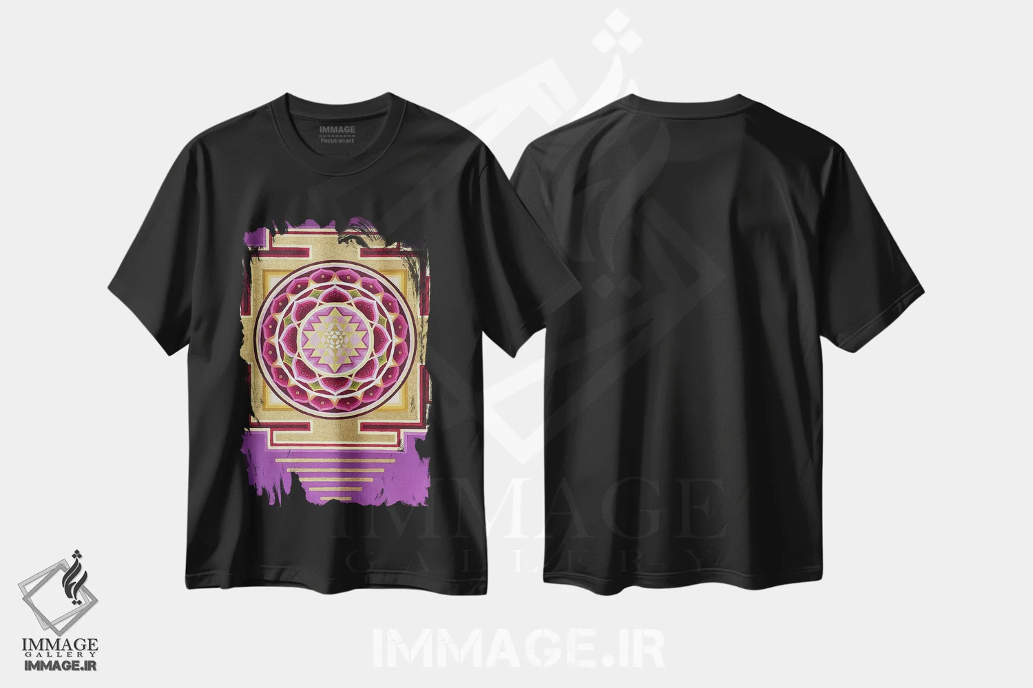 تیشرت مشکی طرح دار شری یانترا لوتوس طلایی، دکور آسیایی اثر دیانا تیتووا | فروشگاه ایماژ