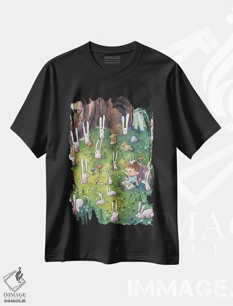 تیشرت مشکی طرح دار خرگوش ها و پسر، دکور معاصر اثر دن تاویس | فروشگاه ایماژ