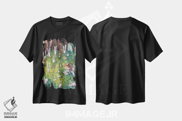 تیشرت مشکی طرح دار خرگوش ها و پسر، دکور معاصر اثر دن تاویس | فروشگاه ایماژ