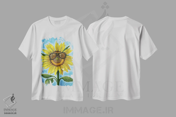 تیشرت سفید طرح دار آفتابگردان عاشق، دکور معاصر اثر دیانا تیتووا | فروشگاه ایماژ