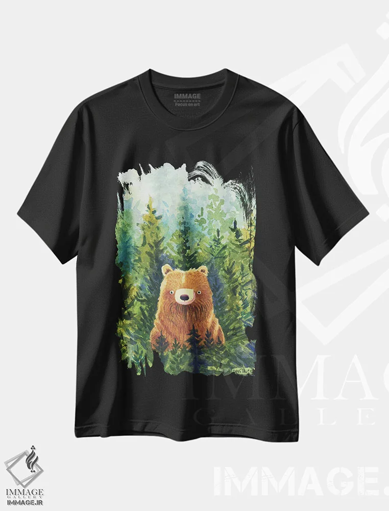 تیشرت مشکی طرح دار جنگل خرس قهوه ای، مدیوم اثر دن تاویس | immage.ir