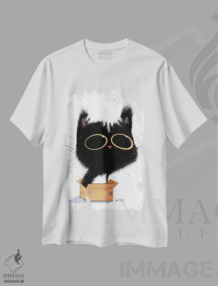تیشرت سفید طرح دار گربه در جعبه، دکور معاصر اثر دن تاویس | immage.ir