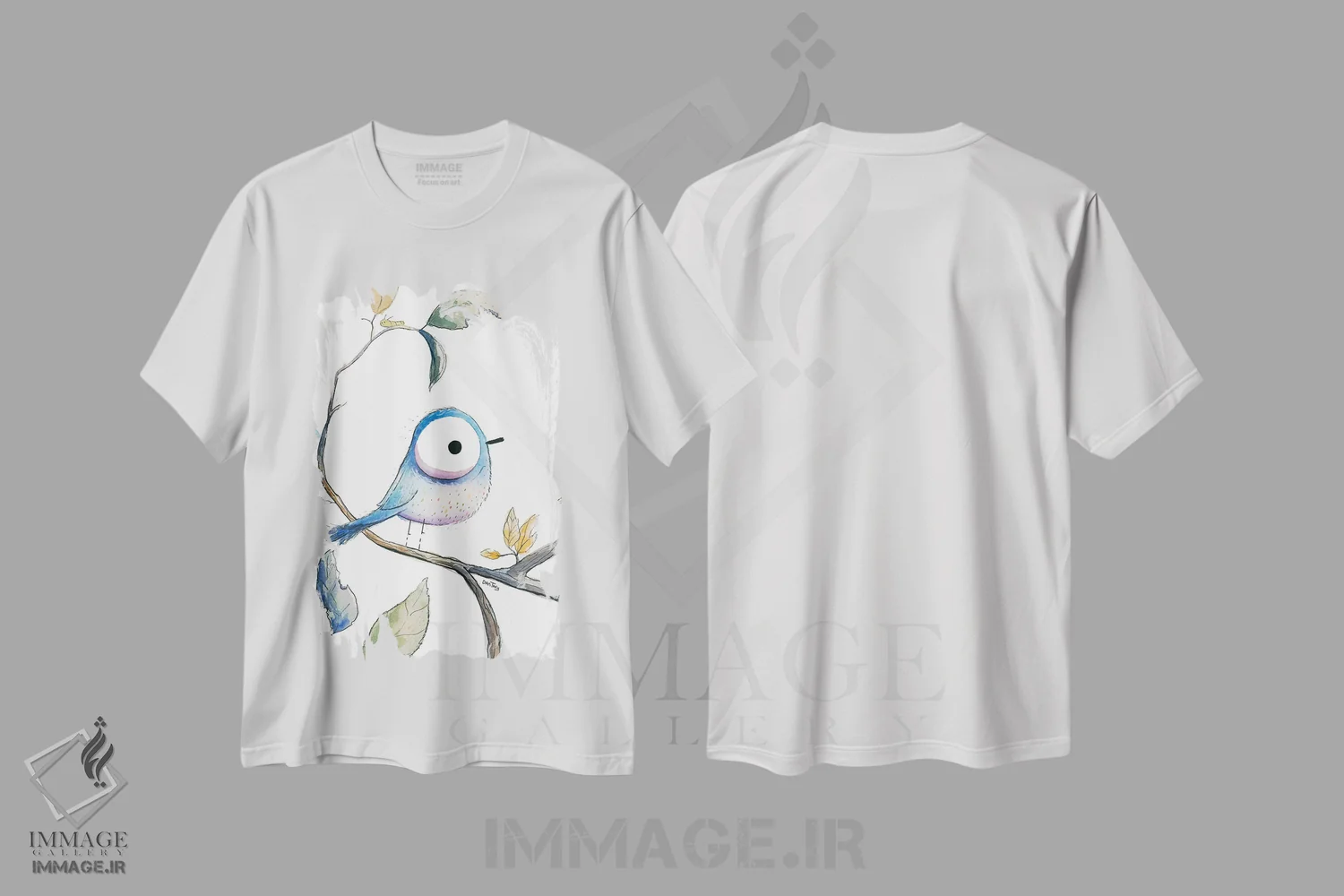 تیشرت سفید طرح دار نگاه پرنده آبی، مدیوم اثر دن تاویس | immage.ir