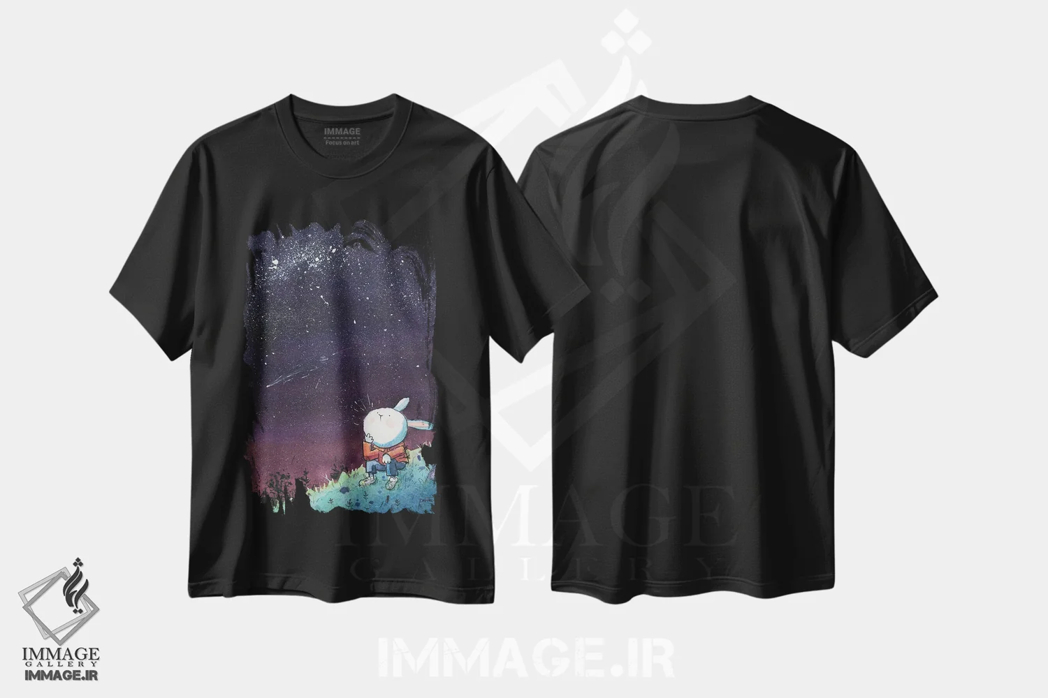 تیشرت مشکی طرح دار خرگوش در شب پرستاره، دکور معاصر اثر دن تاویس | immage.ir