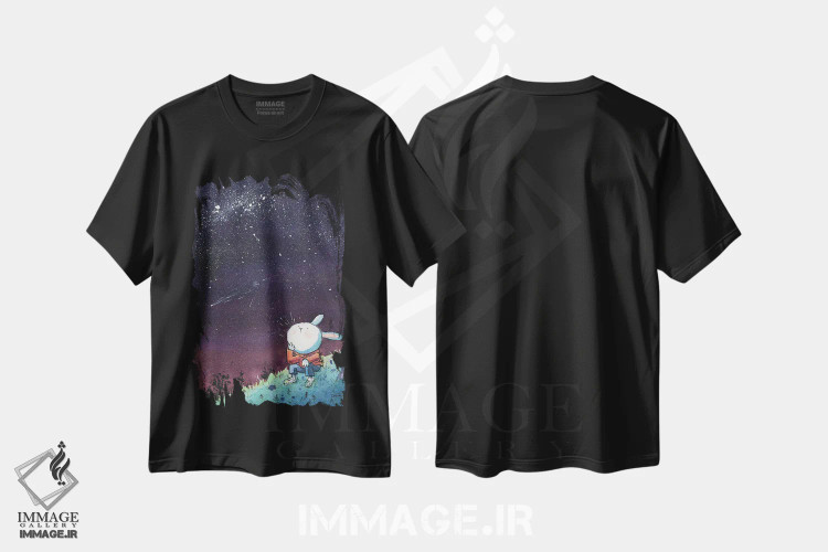 تیشرت مشکی طرح دار خرگوش در شب پرستاره، دکور معاصر اثر دن تاویس | immage.ir