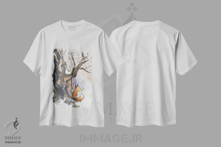 تیشرت سفید طرح دار دم روباه، مدیوم اثر دن تاویس | فروشگاه ایماژ