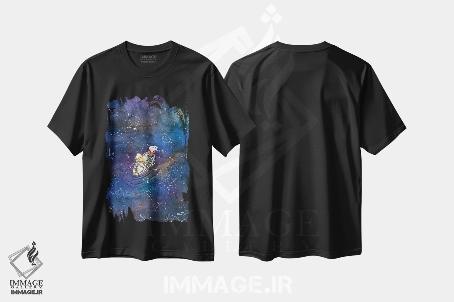 تیشرت مشکی طرح دار خیره شدن به کهکشان، مدیوم اثر دن تاویس | فروشگاه ایماژ