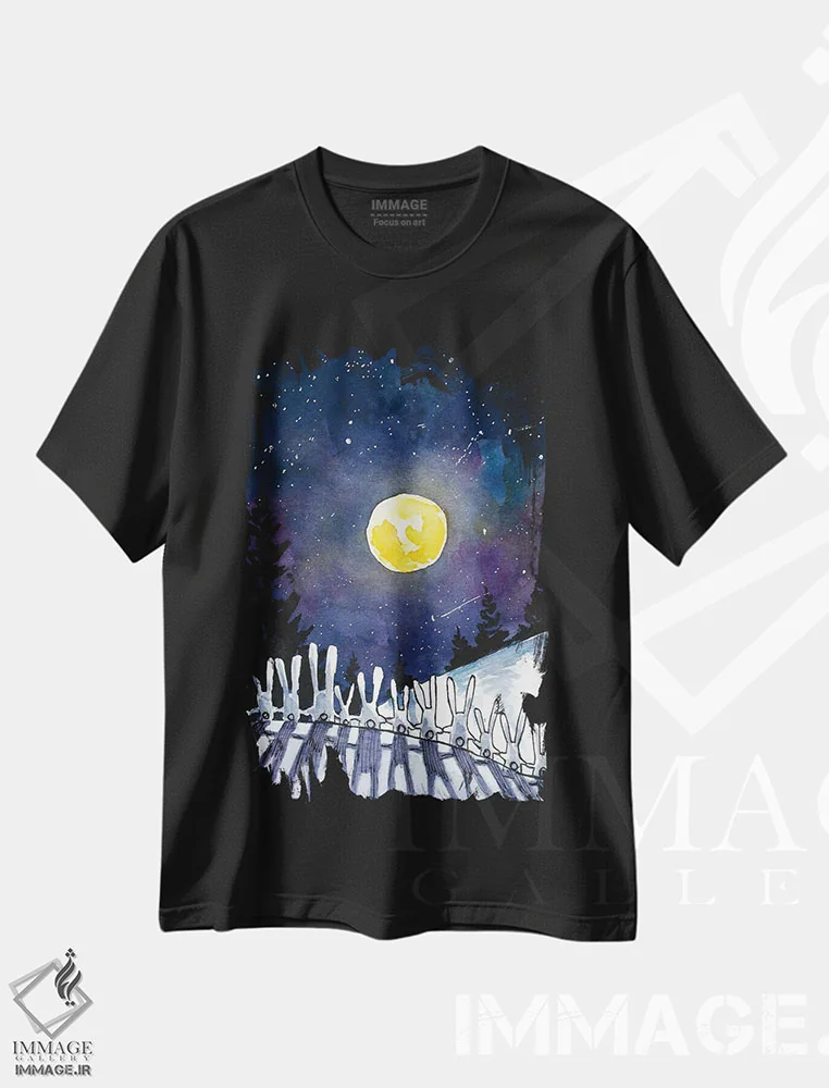 تیشرت مشکی طرح دار خرگوش های شب مهتابی، دکور معاصر اثر دن تاویس | immage.ir