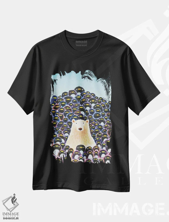 تیشرت مشکی طرح دار خرس قطبی و پنگوئن ها، دکور معاصر اثر دن تاویس | فروشگاه ایماژ