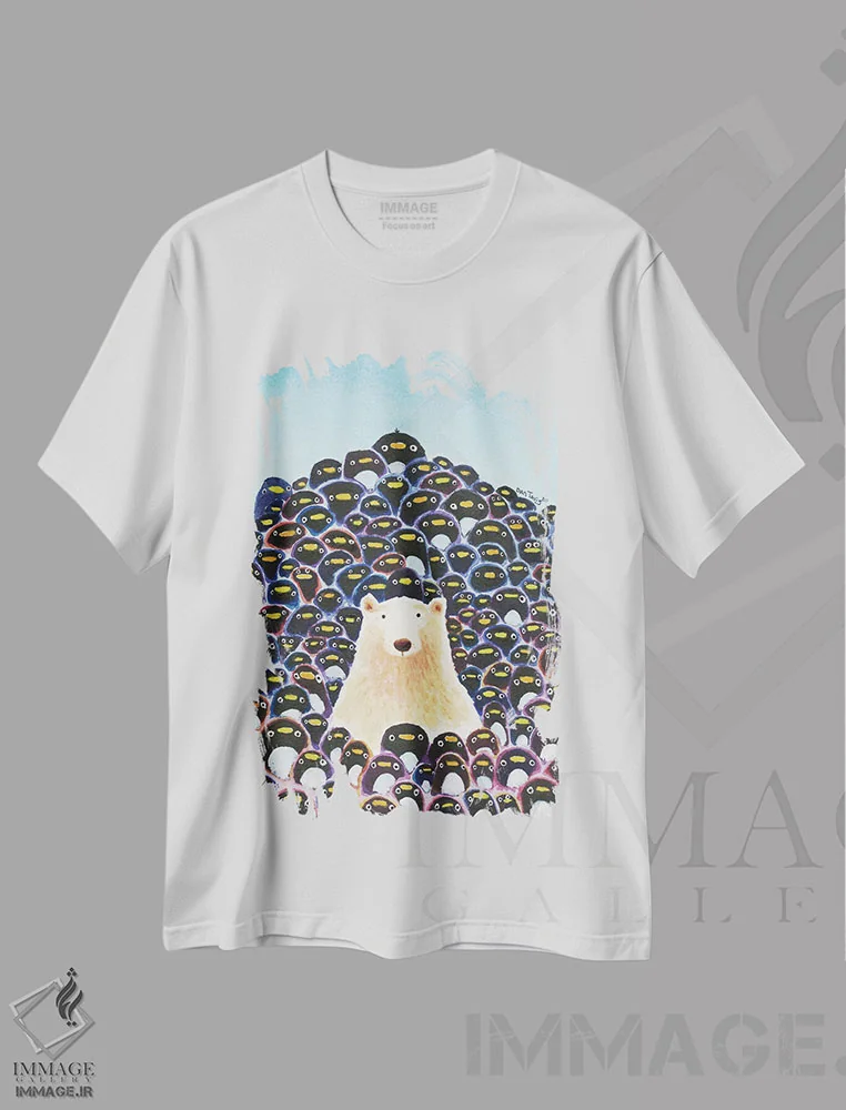 تیشرت سفید طرح دار خرس قطبی و پنگوئن ها، دکور معاصر اثر دن تاویس | immage.ir