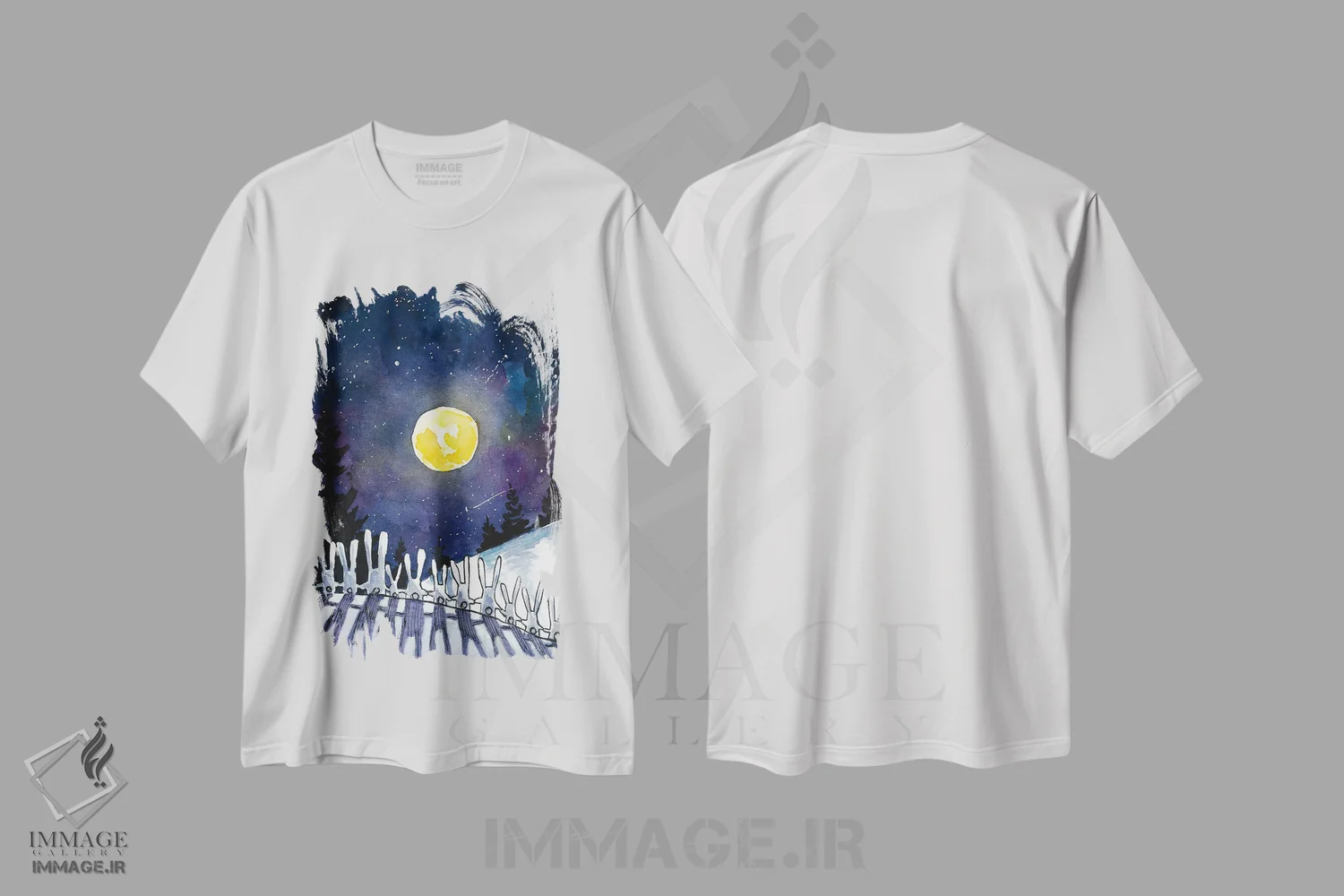 تیشرت سفید طرح دار خرگوش های شب مهتابی، دکور معاصر اثر دن تاویس | فروشگاه ایماژ