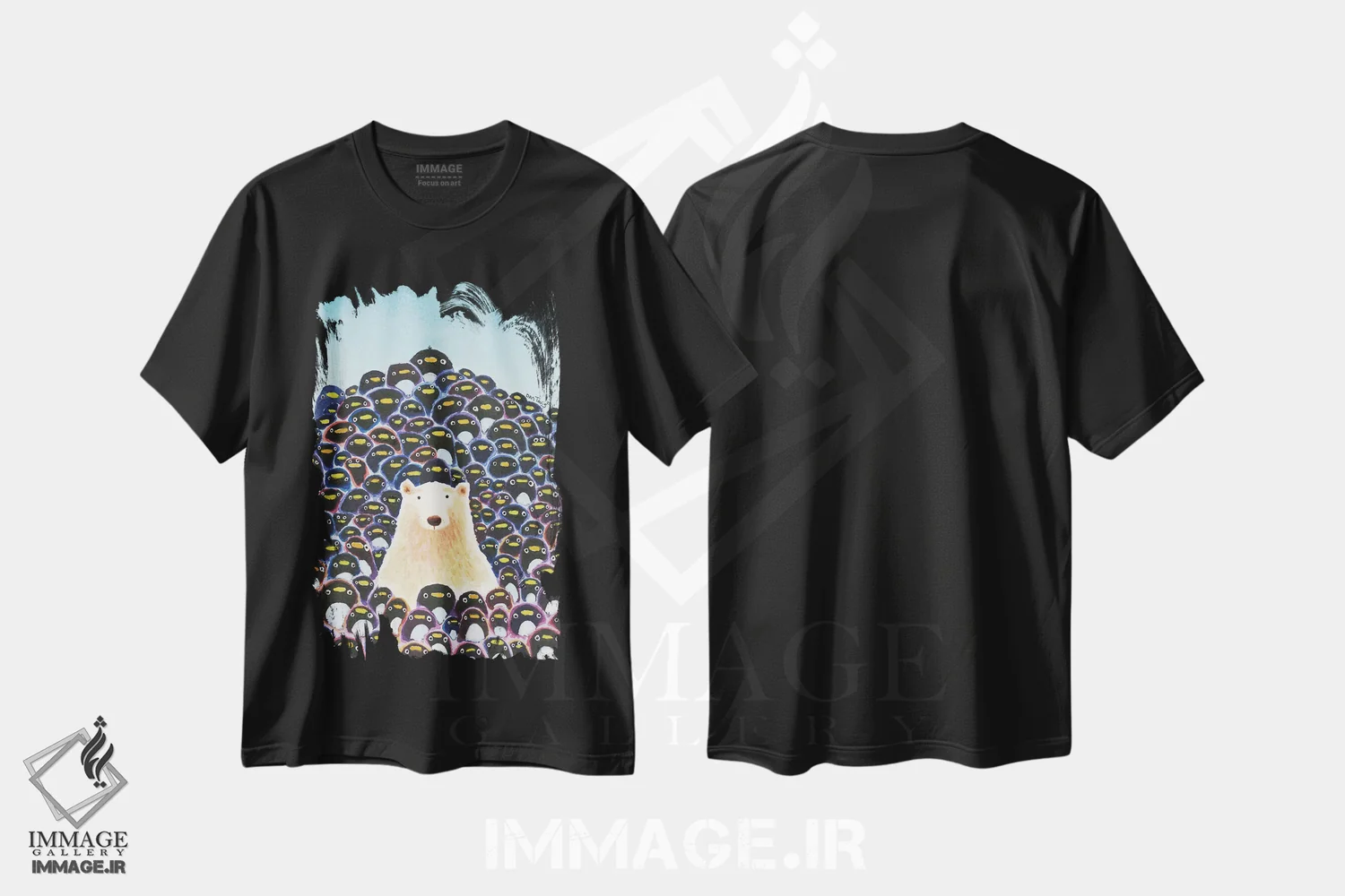 تیشرت مشکی طرح دار خرس قطبی و پنگوئن ها، دکور معاصر اثر دن تاویس | فروشگاه ایماژ