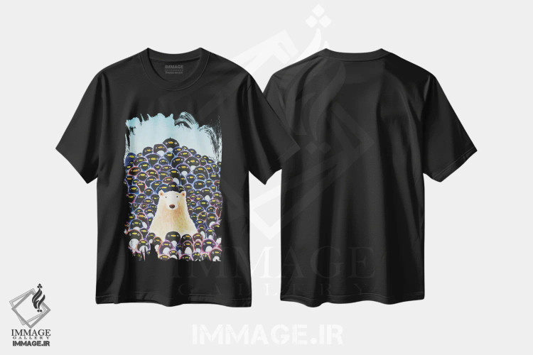 تیشرت مشکی طرح دار خرس قطبی و پنگوئن ها، دکور معاصر اثر دن تاویس | فروشگاه ایماژ