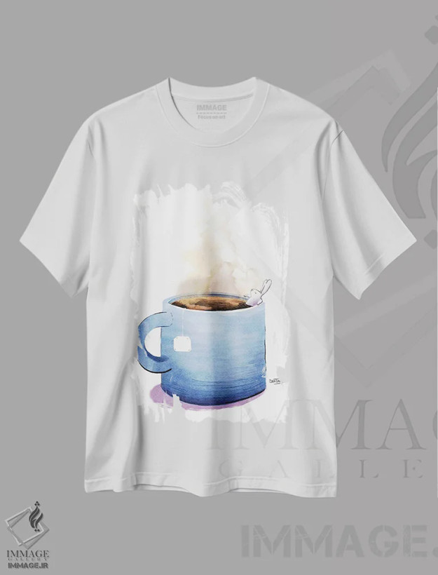 تیشرت سفید طرح دار چای صبح و خرگوش، مدیوم اثر دن تاویس | فروشگاه ایماژ