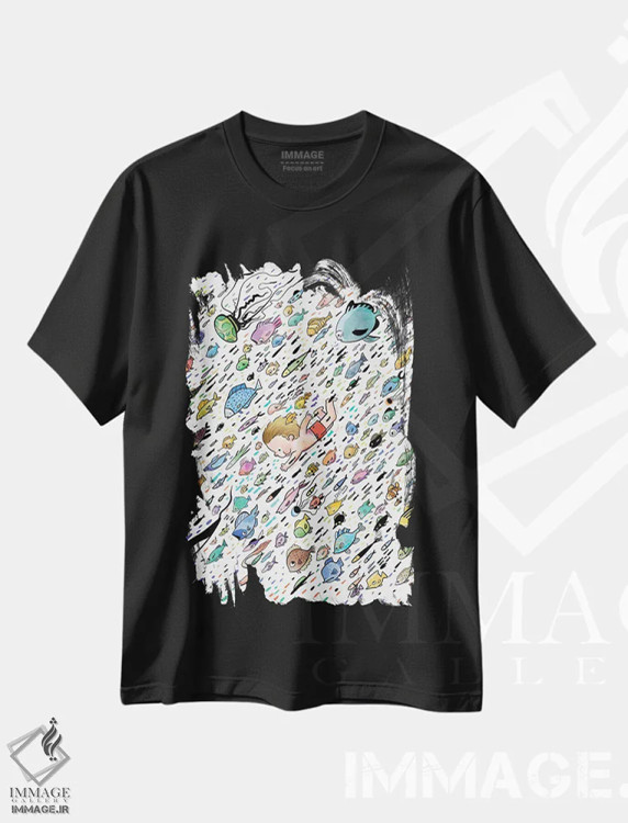 تیشرت مشکی طرح دار ماهی و دوستش، هنر دیجیتال اثر دن تاویس | فروشگاه ایماژ