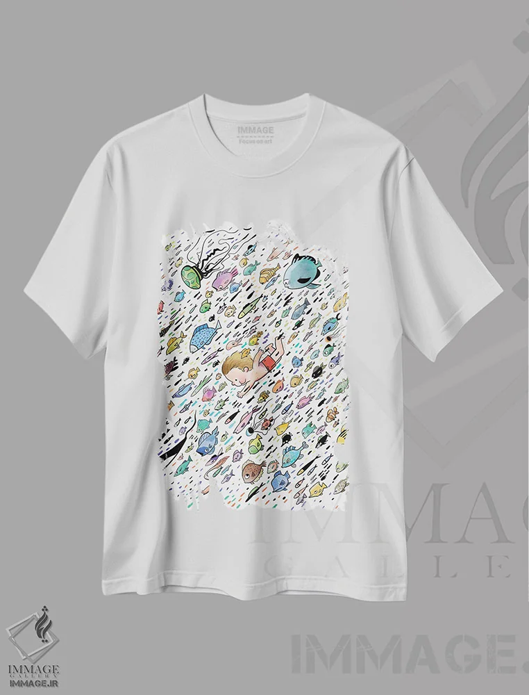 تیشرت سفید طرح دار ماهی و دوستش، هنر دیجیتال اثر دن تاویس | immage.ir