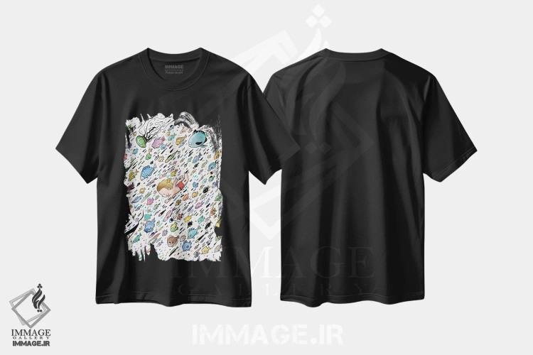تیشرت مشکی طرح دار ماهی و دوستش، هنر دیجیتال اثر دن تاویس | فروشگاه ایماژ