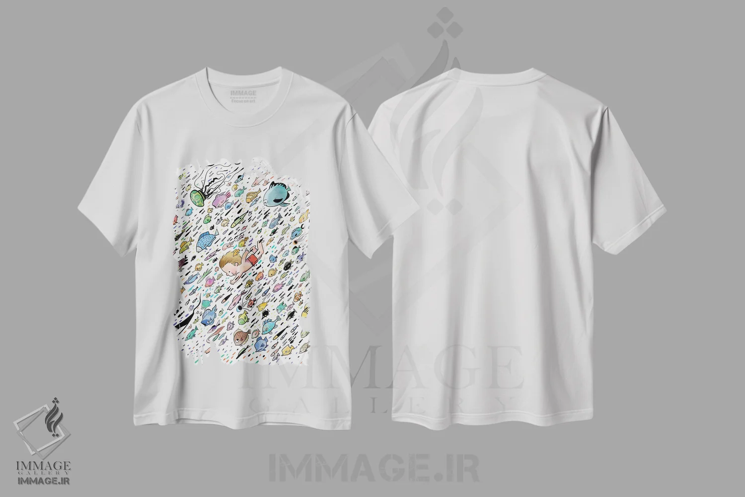تیشرت سفید طرح دار ماهی و دوستش، هنر دیجیتال اثر دن تاویس | immage.ir