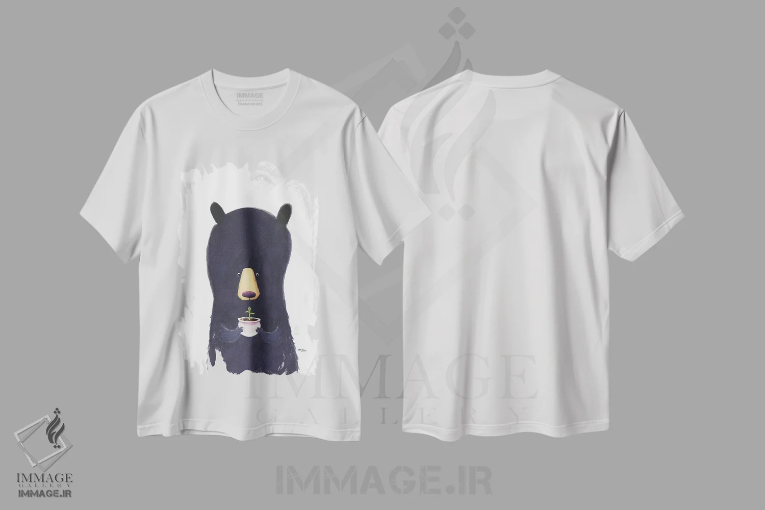 تیشرت سفید طرح دار خرس و گیاه، مدیوم اثر دن تاویس | immage.ir