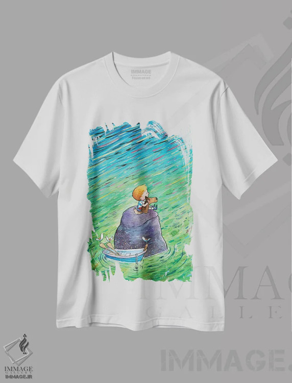 تیشرت سفید طرح دار سگ و بهترین دوستش، مدیوم اثر دن تاویس | فروشگاه ایماژ