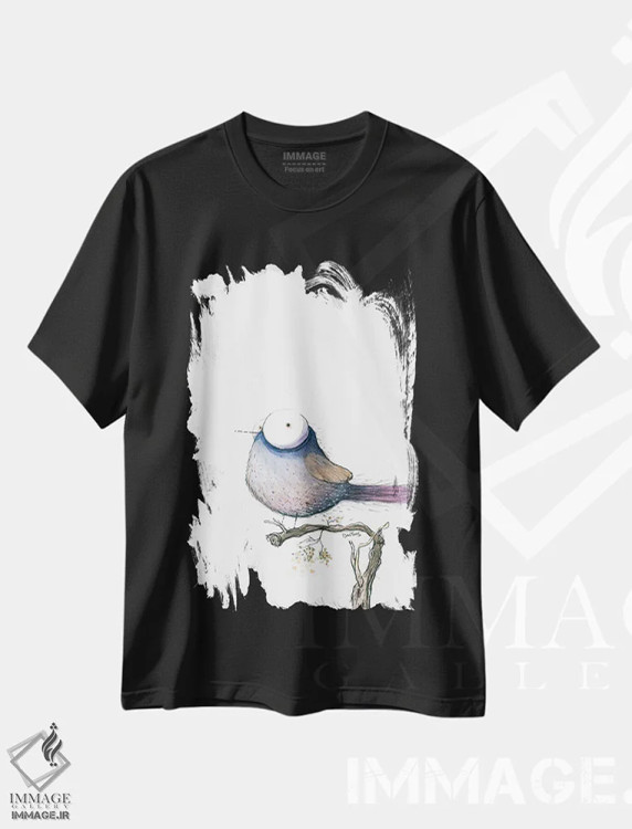 تیشرت مشکی طرح دار پرنده چش درشت، مدیوم اثر دن تاویس | فروشگاه ایماژ