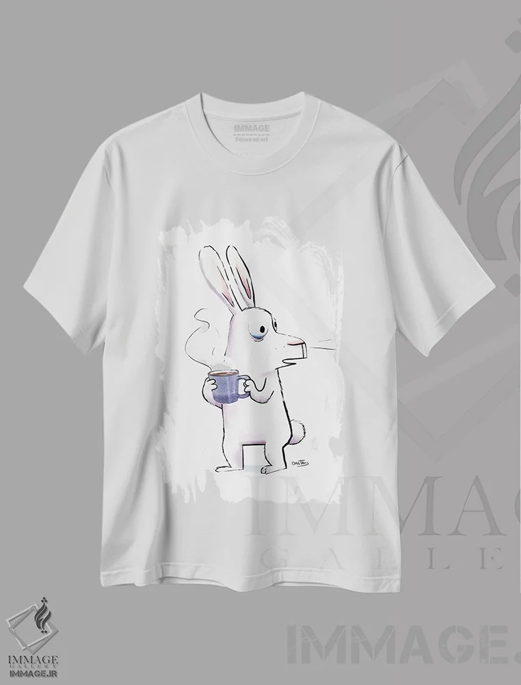 تیشرت سفید طرح دار قهوه صبح دوشنبه، تزئینی اثر دن تاویس | فروشگاه ایماژ
