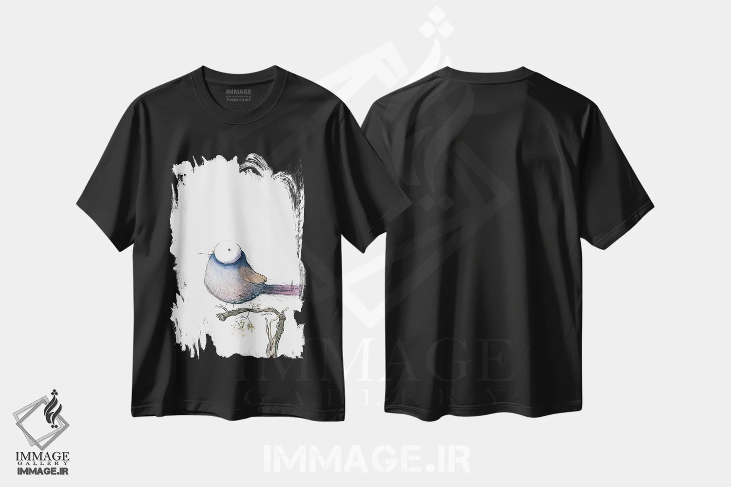 تیشرت مشکی طرح دار پرنده چش درشت، مدیوم اثر دن تاویس | فروشگاه ایماژ
