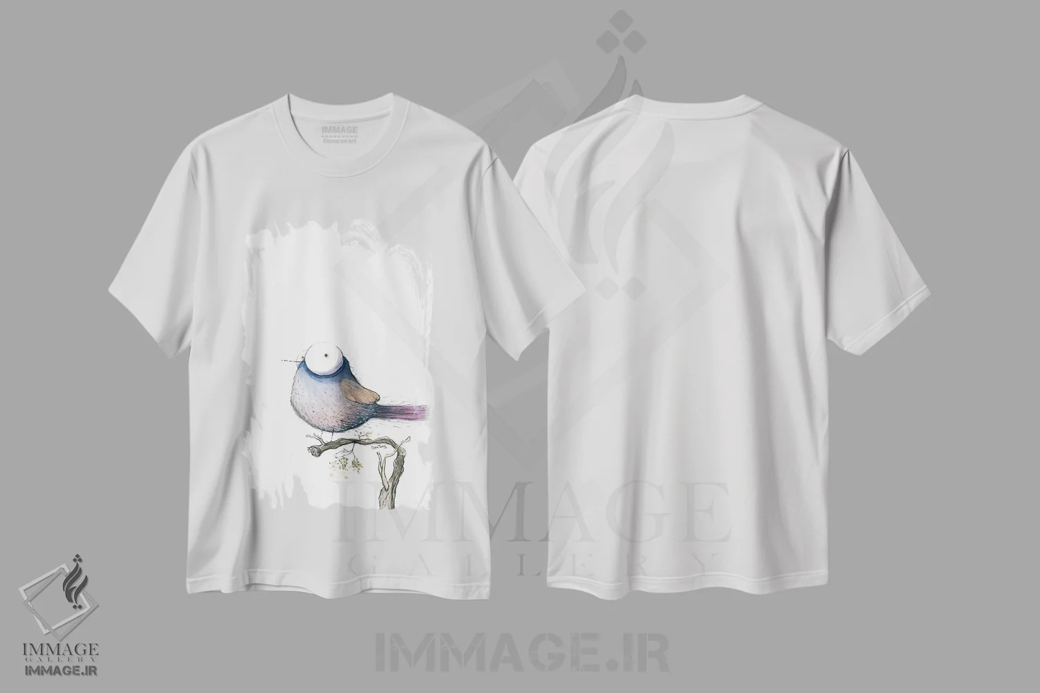 تیشرت سفید طرح دار پرنده چش درشت، مدیوم اثر دن تاویس | immage.ir