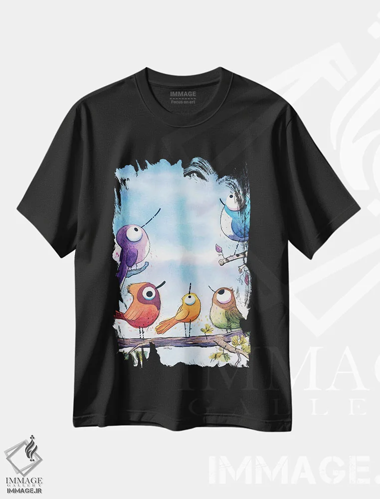 تیشرت مشکی طرح دار همه جا پرنده است، مدیوم اثر دن تاویس | immage.ir