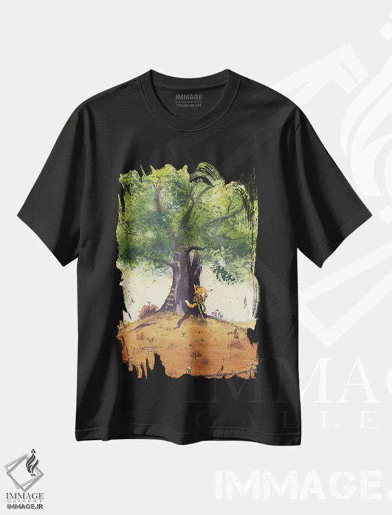 تیشرت مشکی طرح دار آقای روباه شگفت انگیز، تزئینی اثر دن تاویس | فروشگاه ایماژ
