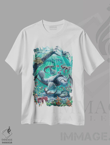 تیشرت سفید طرح دار روز تنبلی در اسپا سمورهای آبی اثر دکوتا دیت ویلر | فروشگاه ایماژ