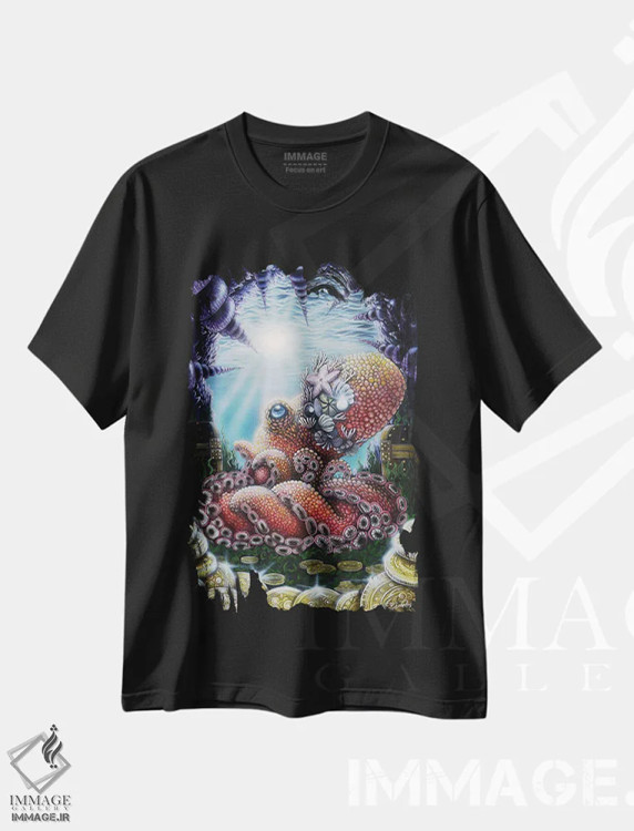 تیشرت مشکی طرح دار اختاپوس آگورا، هنر فاخر معاصر اثر دکوتا دیت ویلر | فروشگاه ایماژ