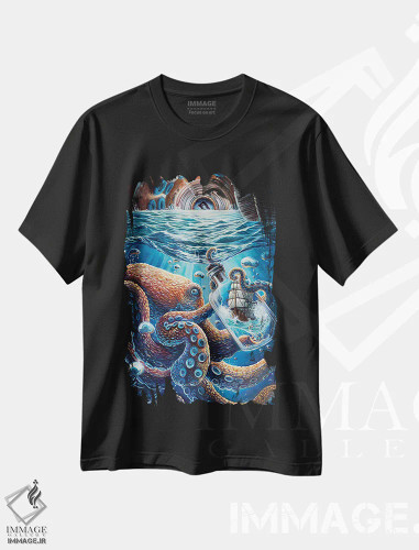 تیشرت مشکی طرح دار ابعاد زندگی دریایی، هنر فاخر معاصر اثر دکوتا دیت ویلر | فروشگاه ایماژ