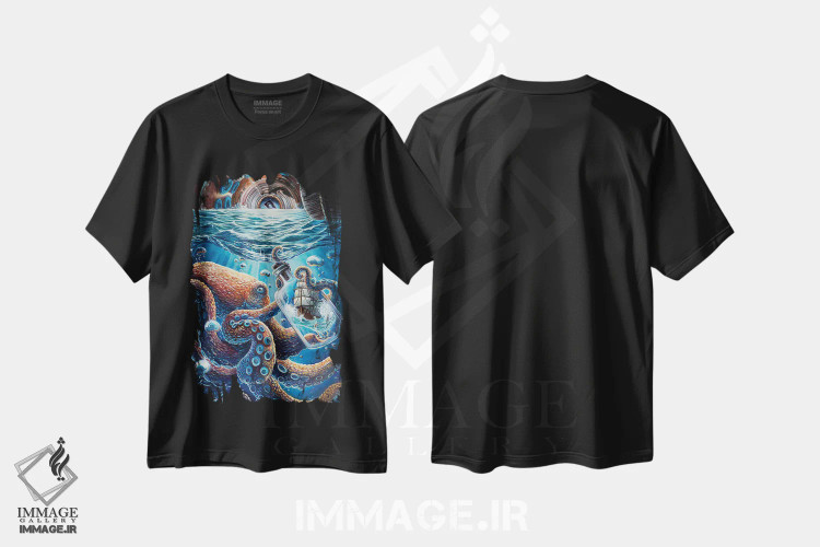 تیشرت مشکی طرح دار ابعاد زندگی دریایی، هنر فاخر معاصر اثر دکوتا دیت ویلر | فروشگاه ایماژ