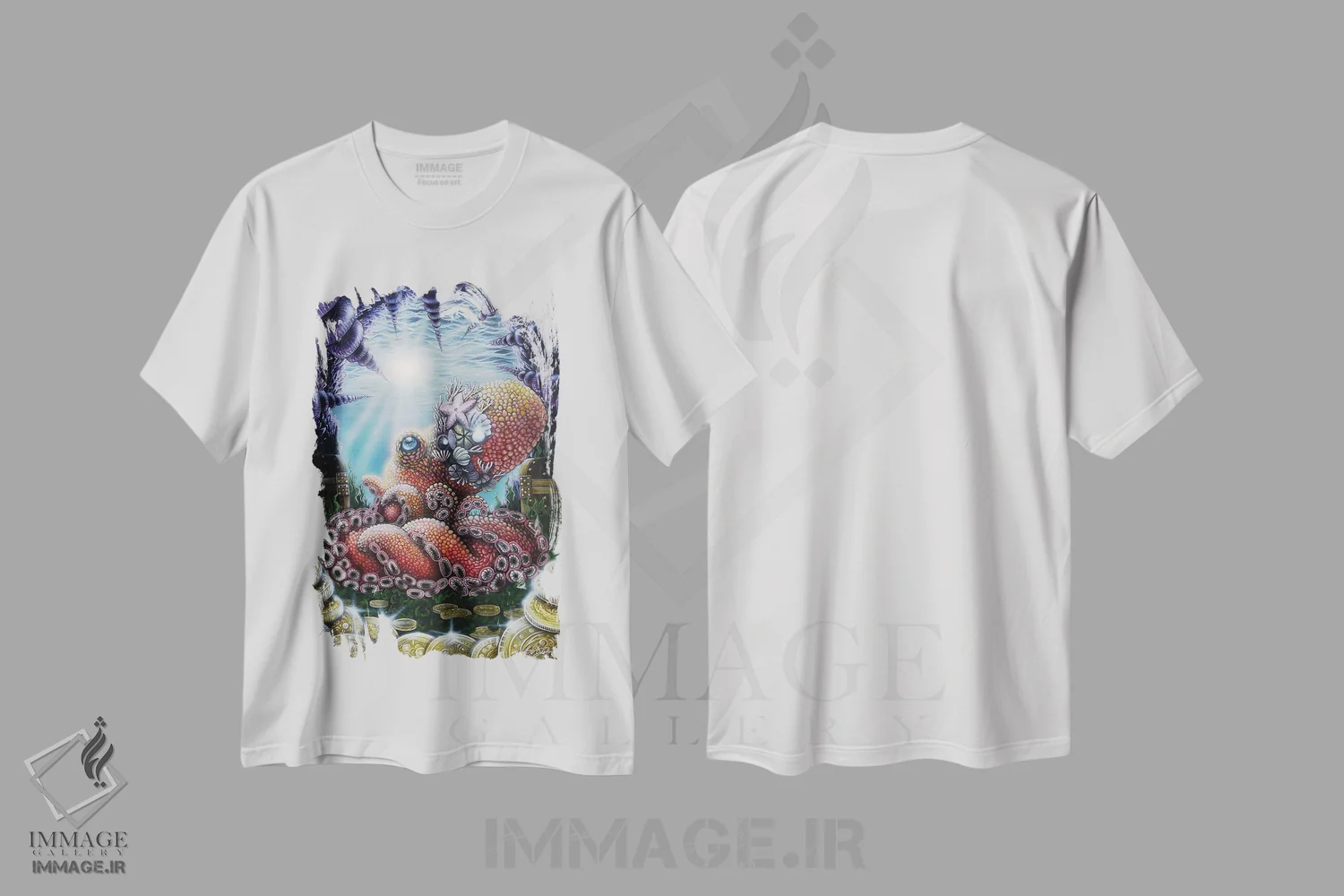 تیشرت سفید طرح دار اختاپوس آگورا، هنر فاخر معاصر اثر دکوتا دیت ویلر | immage.ir