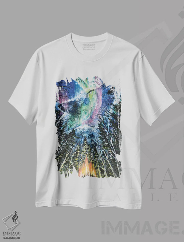 تیشرت سفید طرح دار گرگ شمالی، هنر فاخر معاصر اثر دکوتا دیت ویلر | فروشگاه ایماژ